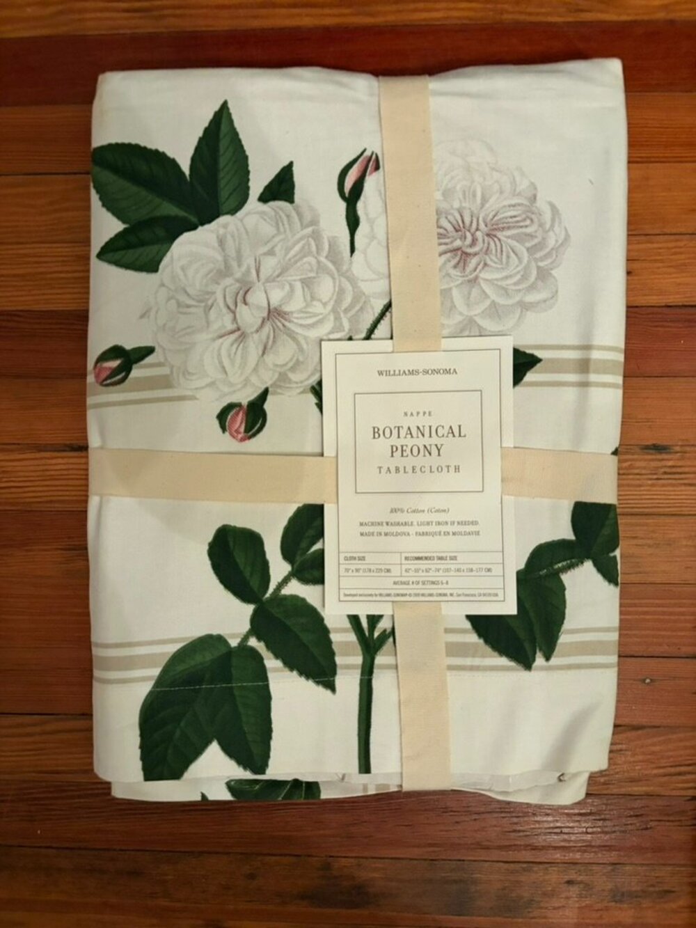 Vintage Williams Sonoma Botanical Peony Tablecloth